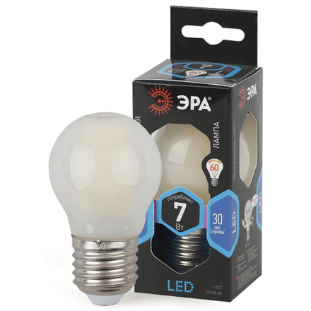 Лампочка светодиодная ЭРА F-LED P45-7W-840-E27 frost E27 / Е27 7Вт филамент шар матовый нейтральный белый свет