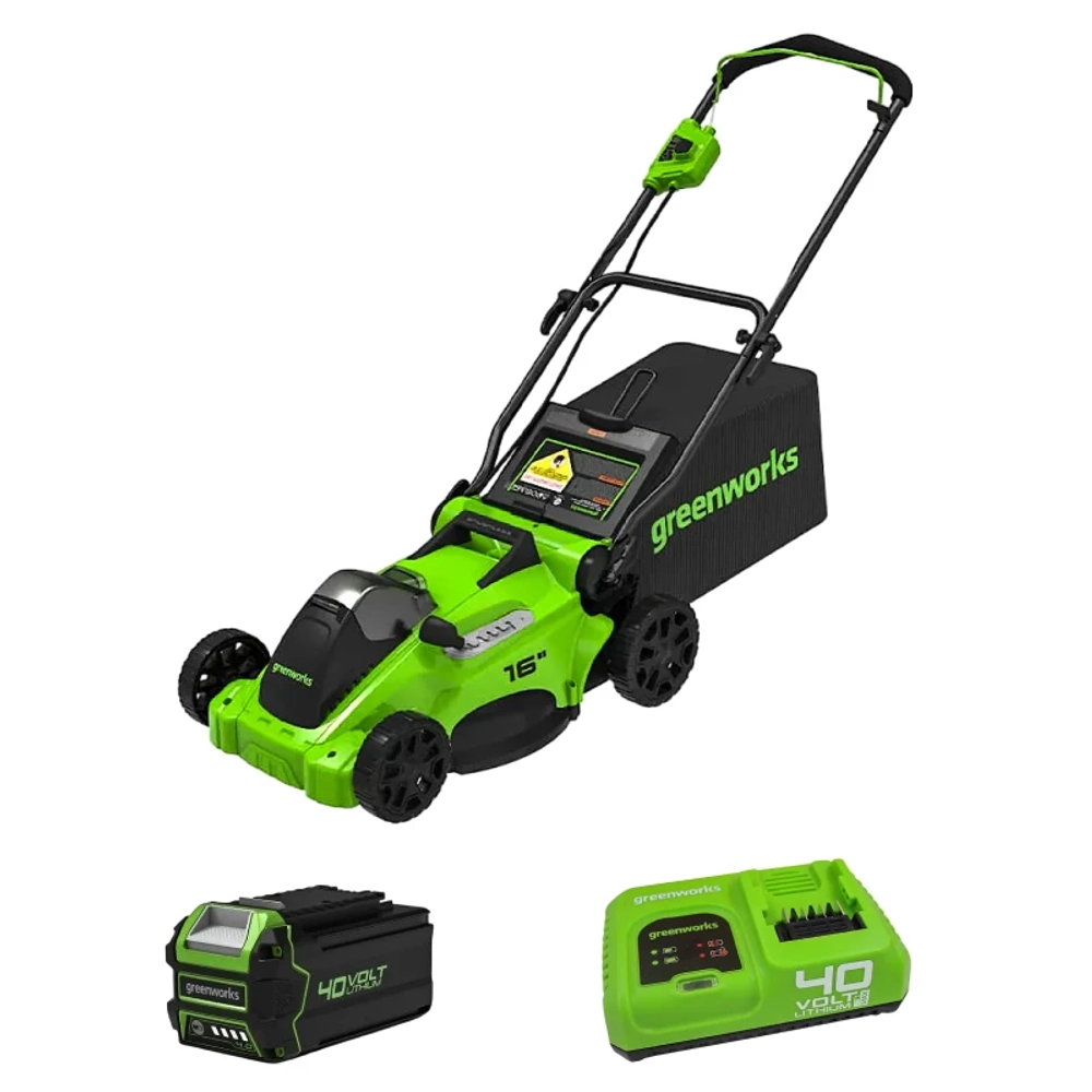 Аккумуляторная газонокосилка Greenworks GD40LM16XK4 40В (1 x 4 Ач, Быстрое ЗУ) нож 41 см, 2517907U4F