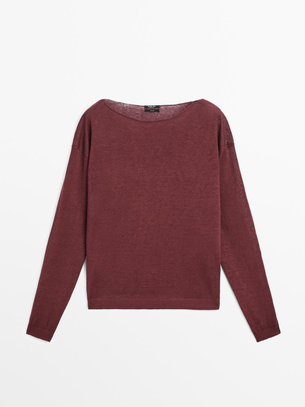 Massimo Dutti Свитер тонкой вязки из 100% льна, бордо