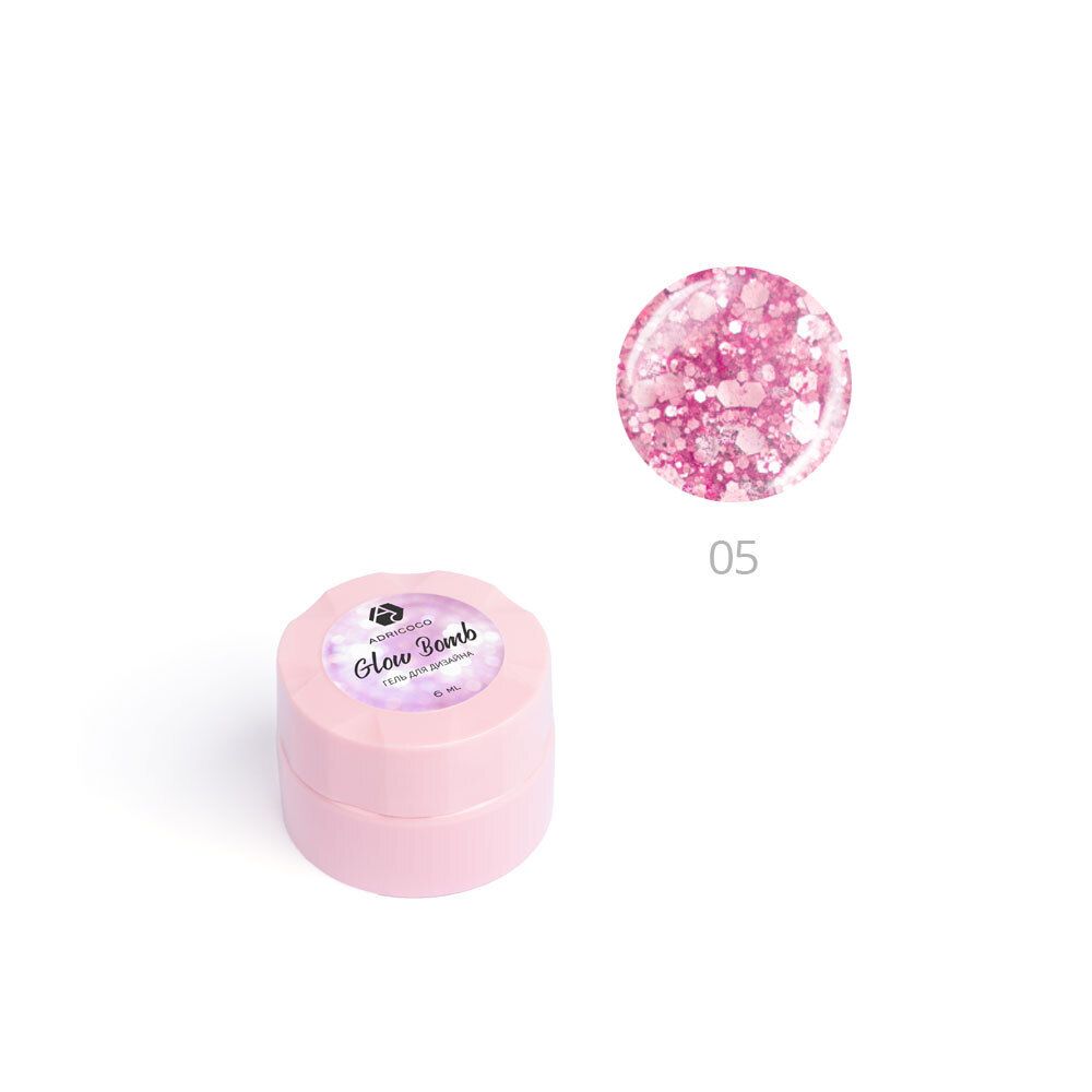 Гель для дизайна ногтей ADRICOCO Glow Bomb №05 &quot;Розовый кристалл&quot; (6 мл.)