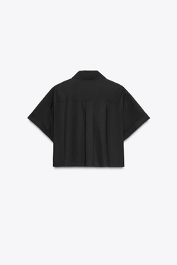 ZARA УКОРОЧЕННАЯ РУБАШКА ИЗ ПОПЛИНА, ЧЕРНЫЙ