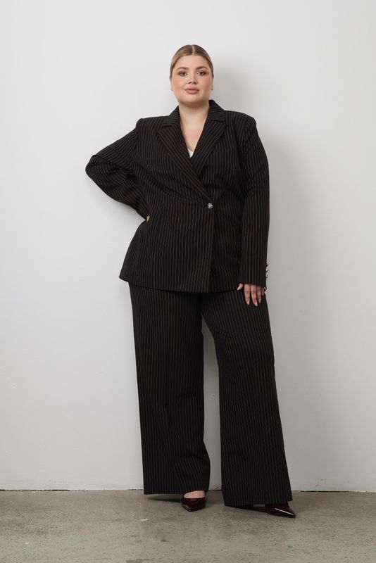 Брюки со стрелками в полоску, черный