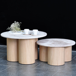 Комплект журнальных столиков с камнем Лейна лофт 2 шт, дизайнерский кофейный столик в гостиную, белый обеденный круглый стол