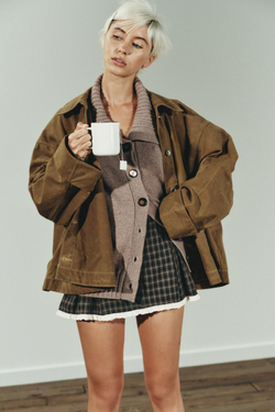 ZARA КУРТКА-НАКИДКА ИЗ ВОЩЕНОЙ ТКАНИ, ОХРА