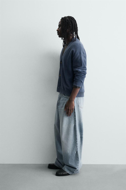 ZARA КАРДИГАН RELAXED FIT С ЭФФЕКТОМ ПОТЕРТОСТИ, СИНИЙ