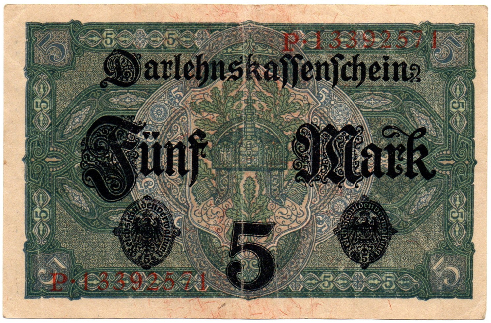 Банкнота 5 марок 1917 год Германская Империя