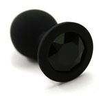 Черная силиконовая анальная пробка с черным стразом - 9,2 см. (Цвет: черный)