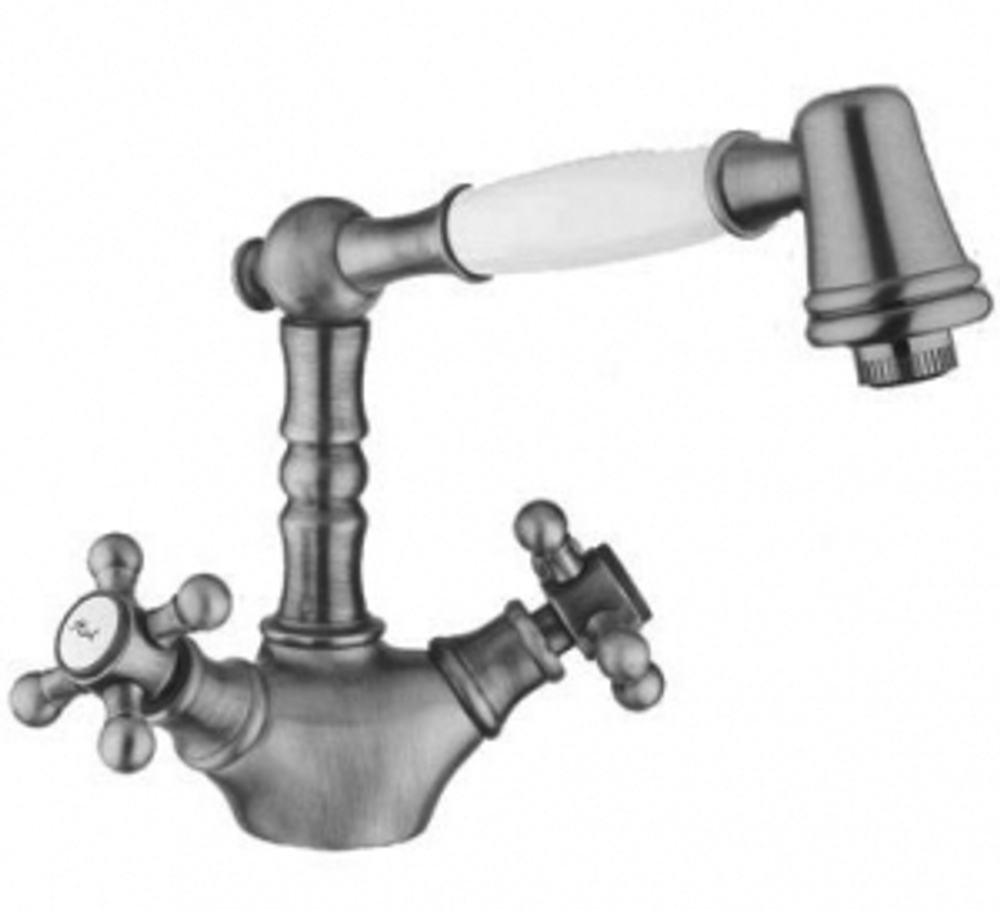 Смеситель для кухни с выдвижной лейкрй хром Migliore Old Fashion золото