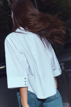 ZARA РУБАШКА ИЗ ПОПЛИНА С ШИРОКИМИ РУКАВАМИ, БЕЛЫЙ