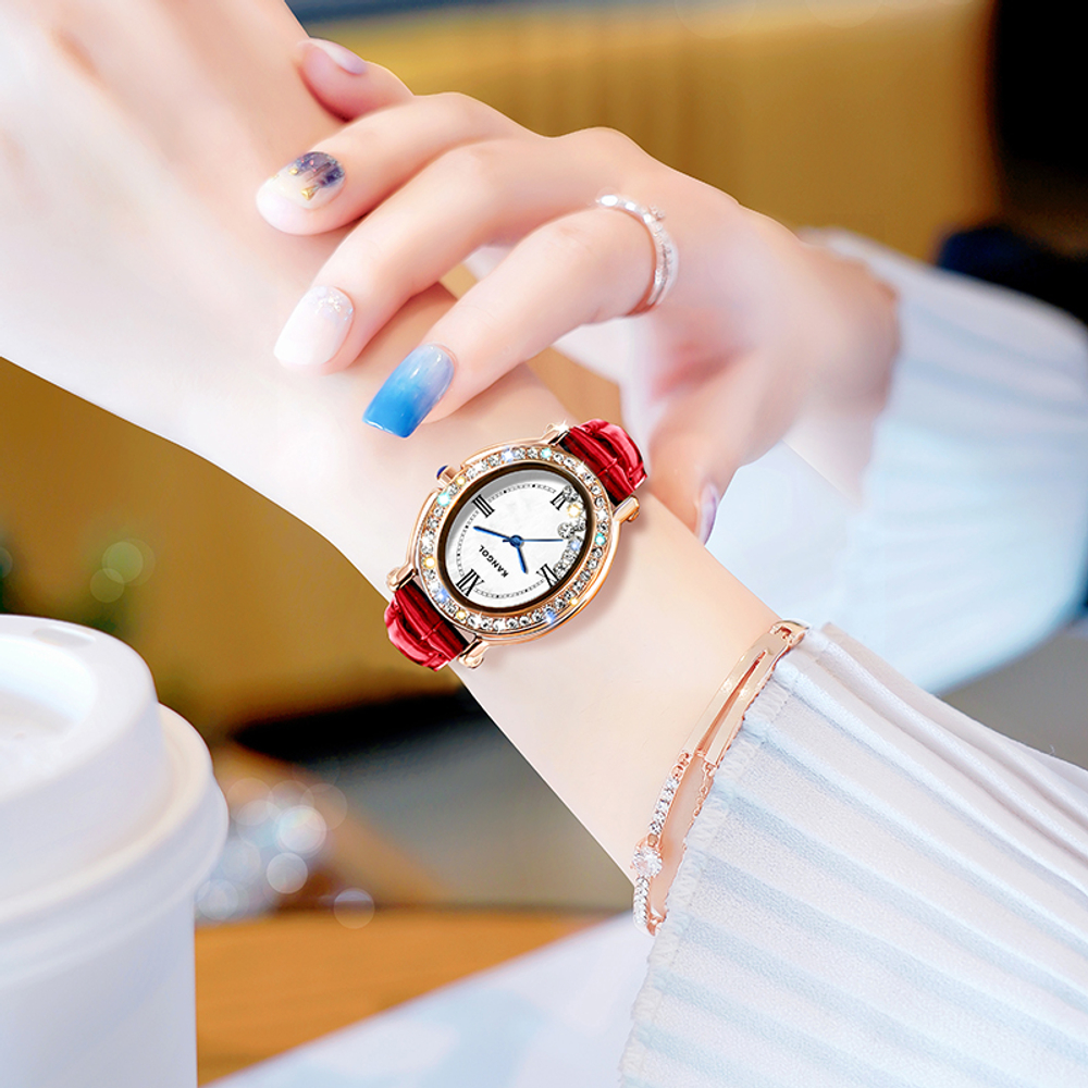 KANGOL Quartz Movement Genuine Leather Strap Watch Women"s Watch White Dial