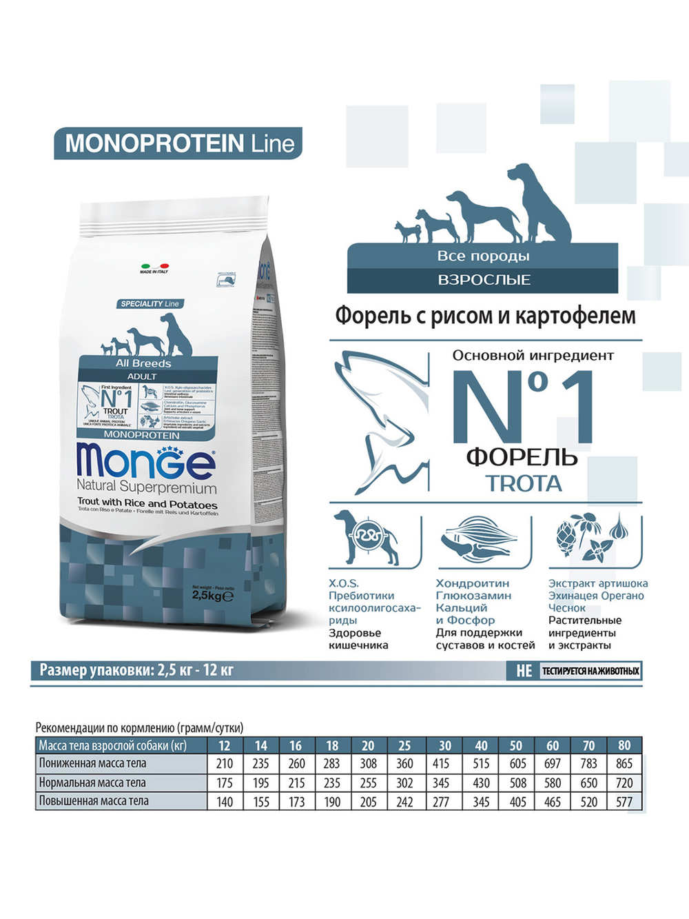 Сухой корм Monge Dog Speciality Line Monoprotein для взрослых собак всех пород, из форели с рисом и картофелем 12 кг