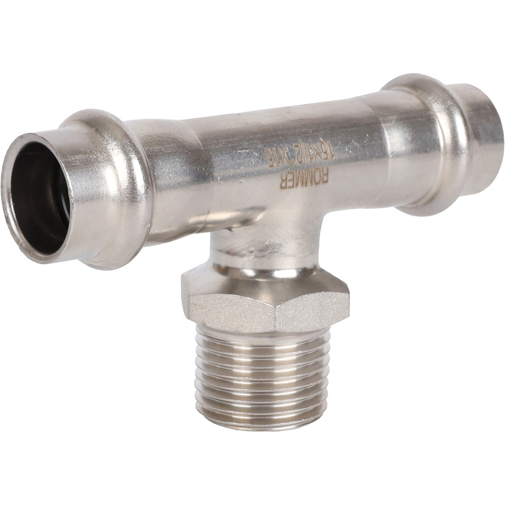 ROMMER Тройник с НР 15x1/2" из нержавеющей стали прессовой