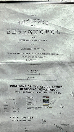 Карта обороны и осады Севастополя 1854 с указанием батарей и подходов. Джеймс Уайлд. 1854г. 1-е изд.