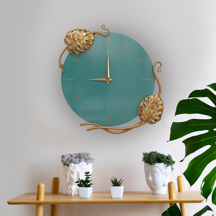 Часы настенные Monstera Deliciosa (Монстера) Колор Пастельно-синий Амбер
