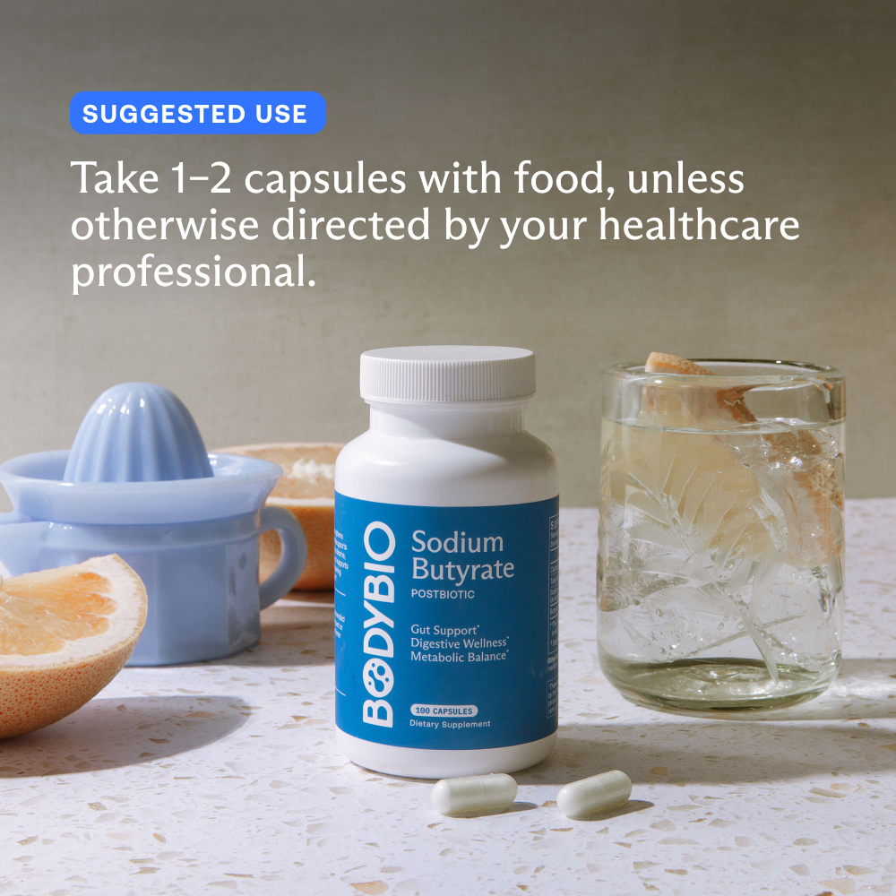 BodyBio, бутират натрия, 60 капсул