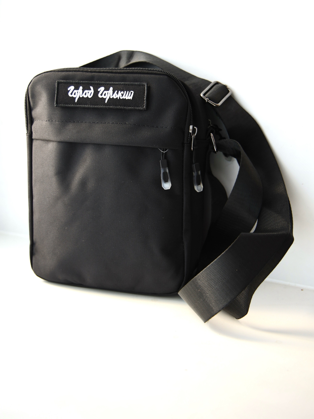 Поясная сумка Город Горький черная с шевроном липучкой квадратная