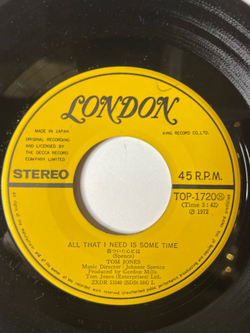 Винтажная виниловая пластинка LP Tom Jones The Young New Mexican Puppeteer (Japan 1972) 7 дюймов