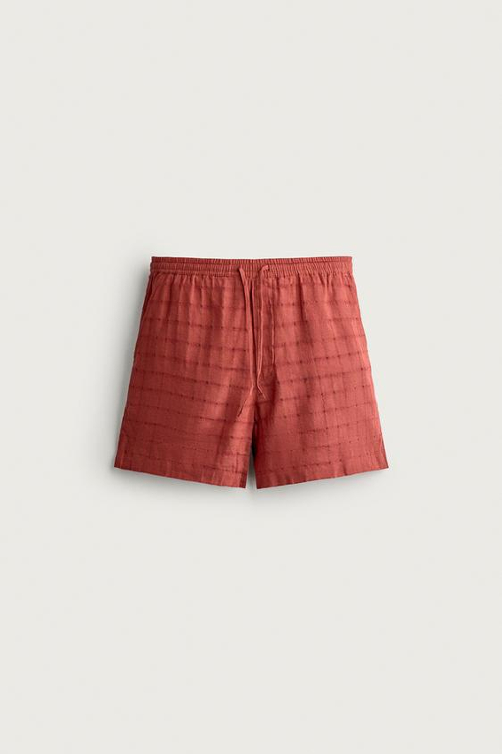 ZARA ШОРТЫ ИЗ ЖАККАРДА В КЛЕТКУ ИЗ ЛЬНА И ХЛОПКА, ЧЕРЕПИЧНЫЙ