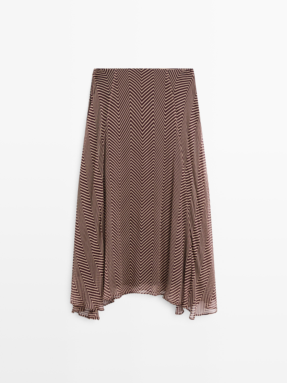 Massimo Dutti Расклешенная юбка миди с геометрическим принтом, бургунди