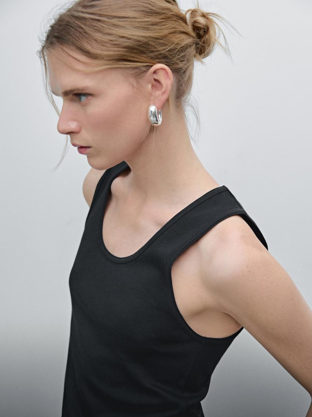 Massimo Dutti Топ из 100% хлопка с широкими бретелями, черный