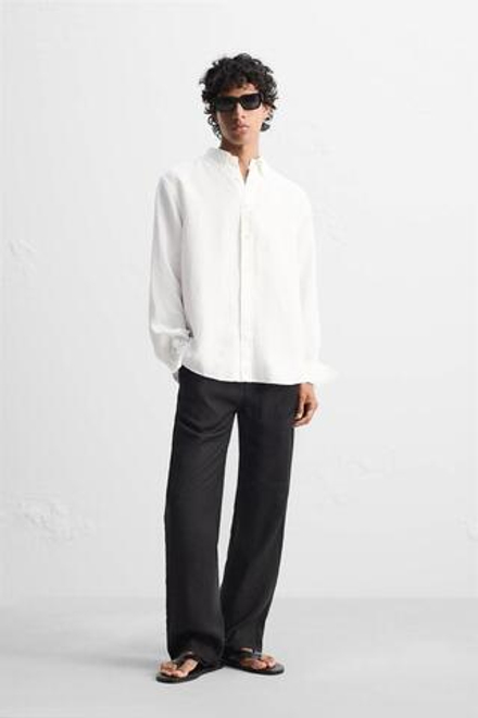 ZARA РУБАШКА ИЗ 100% ЛЬНА, БЕЛЫЙ