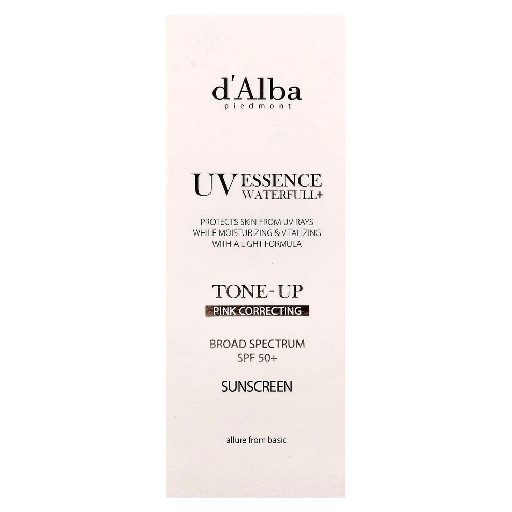 d'Alba, UV Essence Waterfull + Sunscreen, корректирующий розовый тон, SPF 50+, 50 мл (1,69 жидк. Унции)