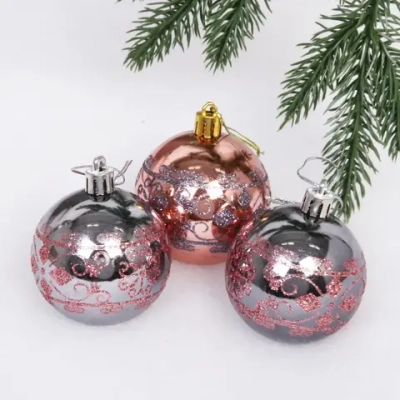 Новогодние шары 6 см (набор 3 шт) «Ажур», розовое золото/графит