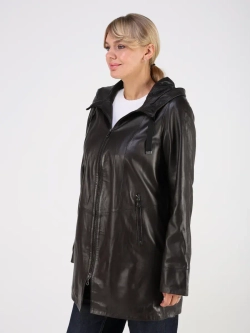 Кожаная куртка демисезонная с капюшоном длинная