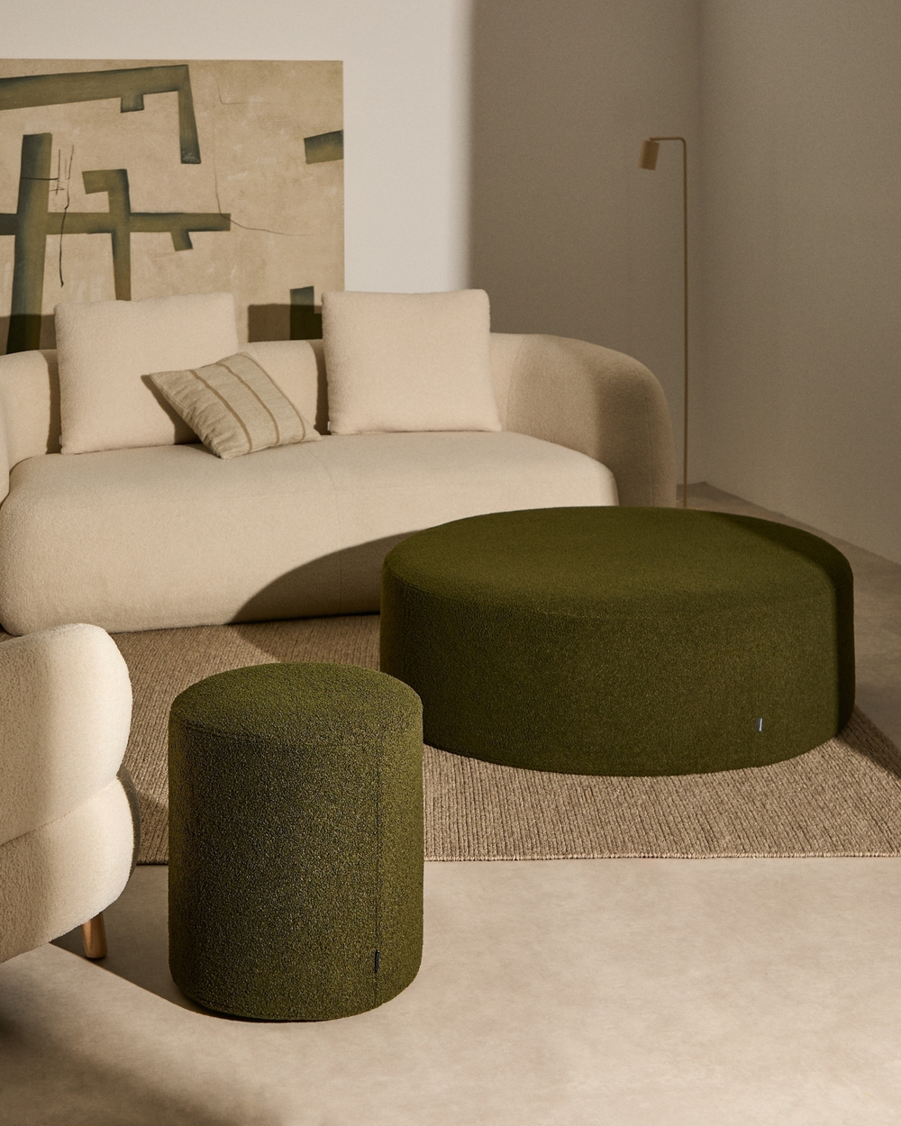 Пуф Kaeli со съемным чехлом из зеленого букле Ø 43 см