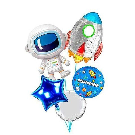 Фонтан из шаров "Космический" с ракетой и космонавтом