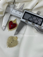 Подвеска "Сердце с шипами и розой" золотистое с красной эмалью