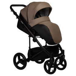 Детская коляска Indigo Tour Eco 2 в 1 Te04 черная кожа+т.бежевая кожа