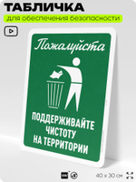 Табличка для обеспечения безопасности "Пожалуйста, поддерживайте чистоту", для офиса, по охране труда для предприятия, организаций, 40х30 см, Silver Plane x Айдентика Технолоджи