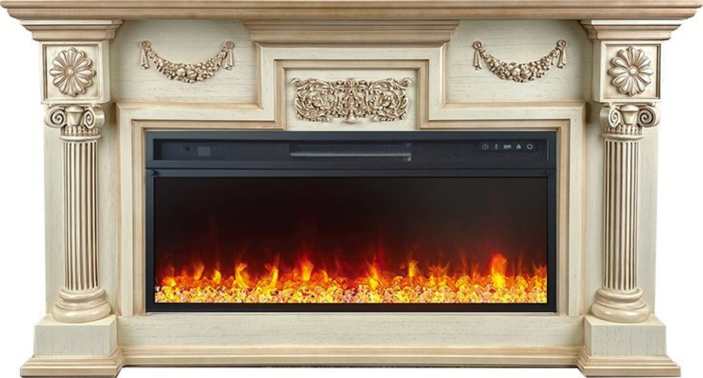 Каминокомплект London - Слоновая кость с патиной (Ширина 1490 мм)  с очагом Vision 42 LED