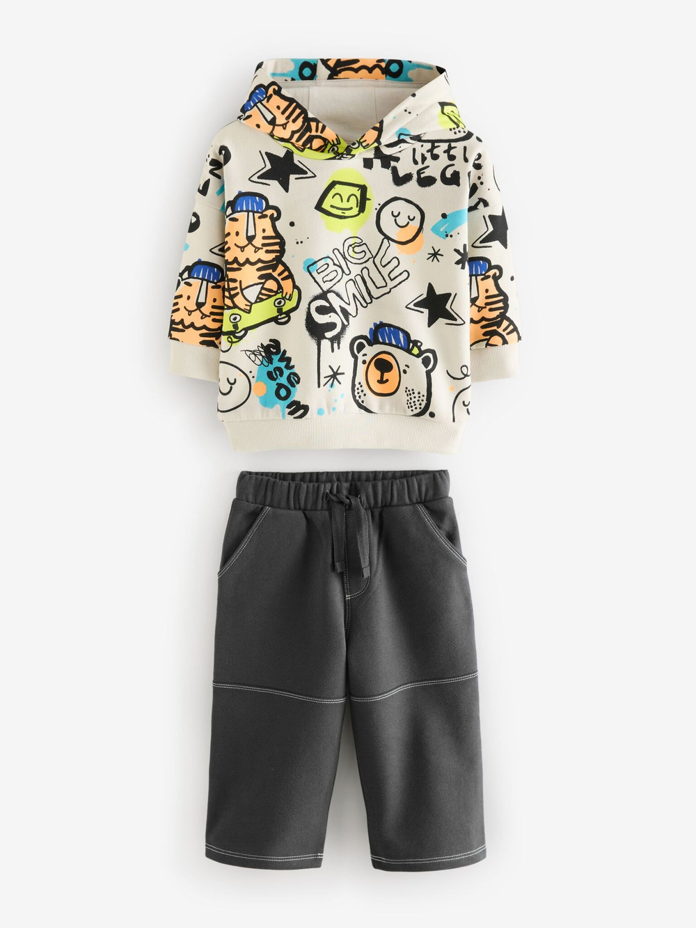 Толстовка с капюшоном и брюки в комплекте для мальчика Next B65-405, Молочный, Темнор-серый