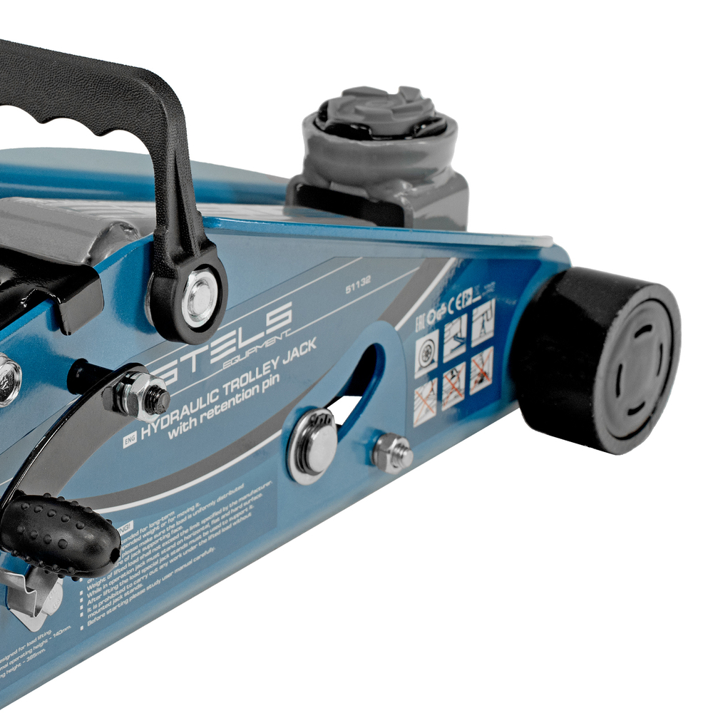 Домкрат гидравлический подкатной с фиксатором, 2.5 т, Safety Pin, 140-385 мм, в кейсе Stels
