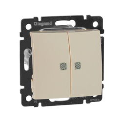 77 4328 Выключатель 2 клавишный с подсветкой слоновая кость