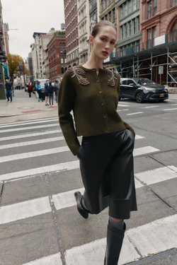 ZARA КАРДИГАН С БУСИНАМИ, ЗЕЛЕНЫЙ