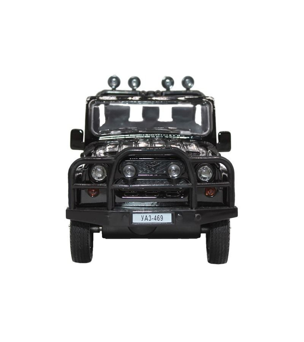 Машина "АВТОПАНОРАМА" УАЗ-469,  1/24,  черный, свет. звук. эффекты, инерция, в/к 22*12*11 см