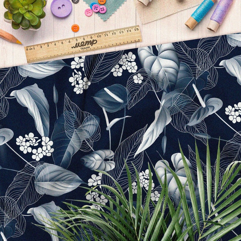 Ткань оксфорд 600 листья комнатного антуриума