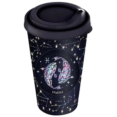 Стакан с крышкой 550мл с декором (синий) Знаки Зодиака