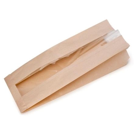 Пакеты бумажные с окном 14(5)х6х40см 40г/м2 бежевые (1/1400шт)