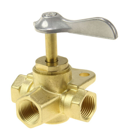 Кран топливный 3-х позиционный латунный, 3/8"