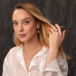 Кольцо с Розовым Жемчугом и Бриллиантами, Эмаль, R0143-4/1