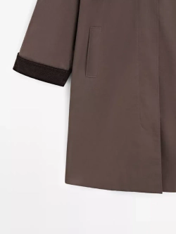 Massimo Dutti Длинная парка с вощеным покрытием и вельветовыми деталями, коричневый