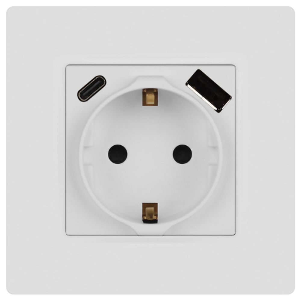 Розетка ЭРА Серия 12 12-4108-01М 2P+E 16A-250В со шторками с USB type-A+C 5В-3А белый матовый | Эра 12