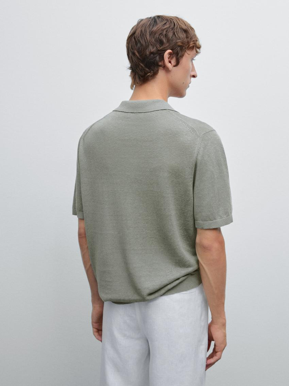 Massimo Dutti Поло из 100% льна, светло-серый