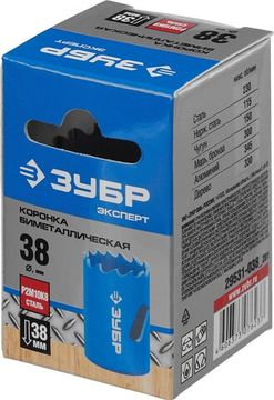 ЗУБР 38 мм, сталь Р6М5, биметаллическая коронка (29531-038)