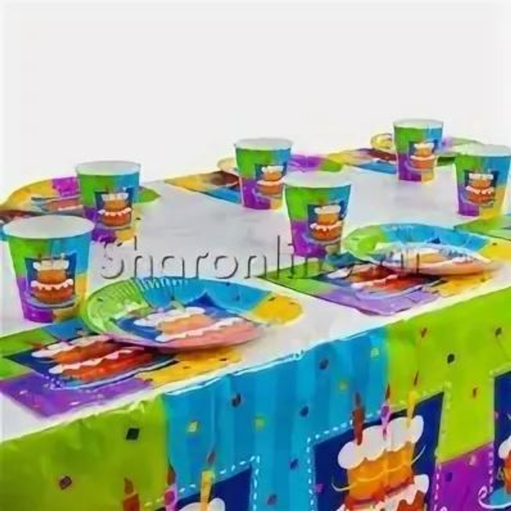 1502-0708 Скатерть п/э Торт Birthday 140х180,24шт