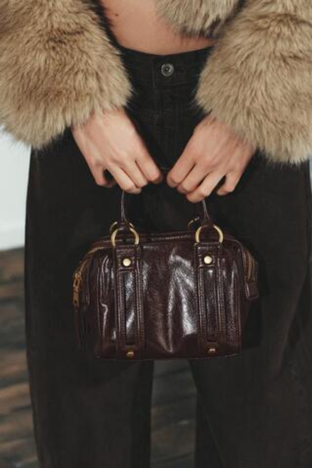 ZARA СУМКА С МЕТАЛЛИЧЕСКИМИ ДЕТАЛЯМИ, БОРДОВО-КРАСНЫЙ